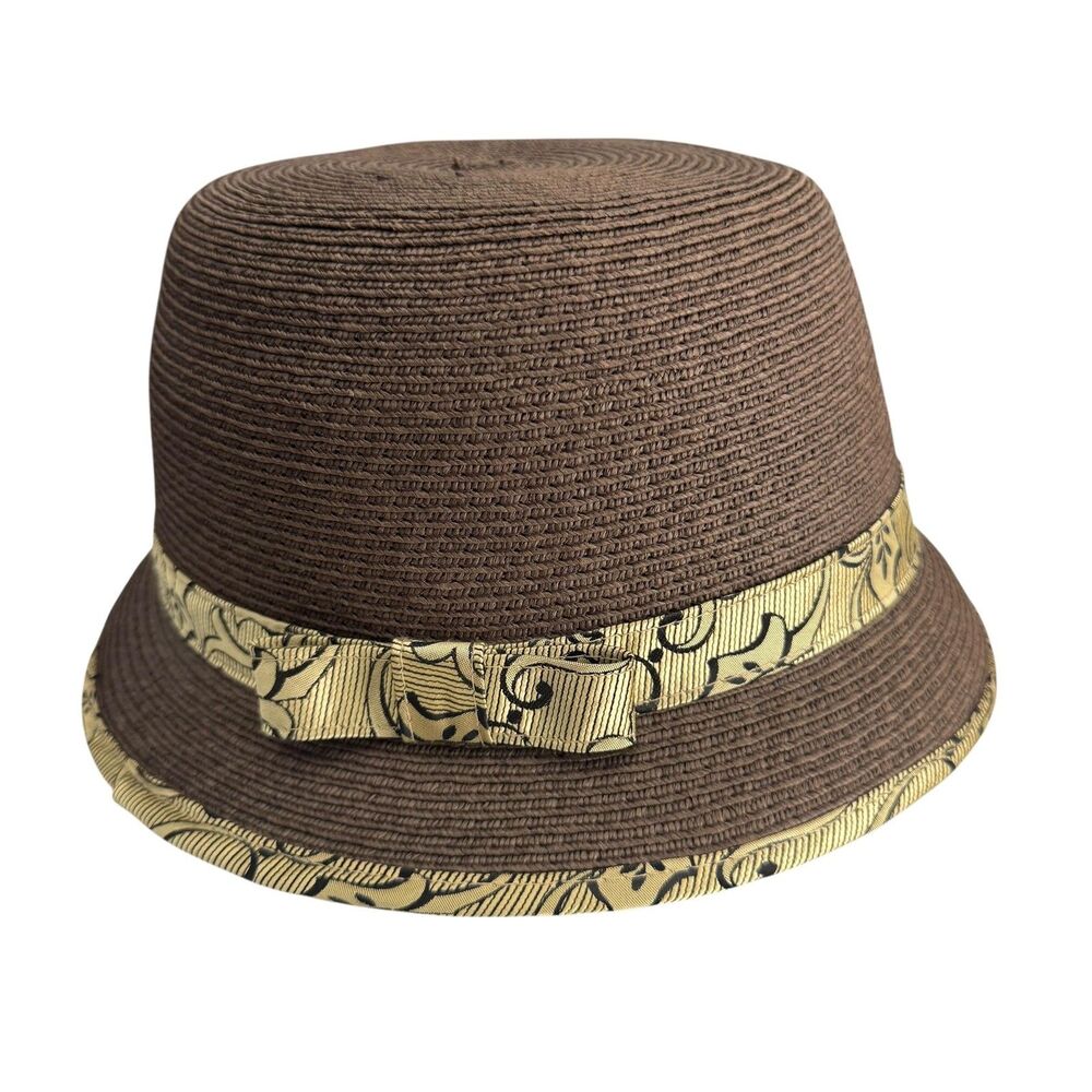 Hats in the Belfry Womens One Size Brown Straw‎ Floral Ribbon Bow